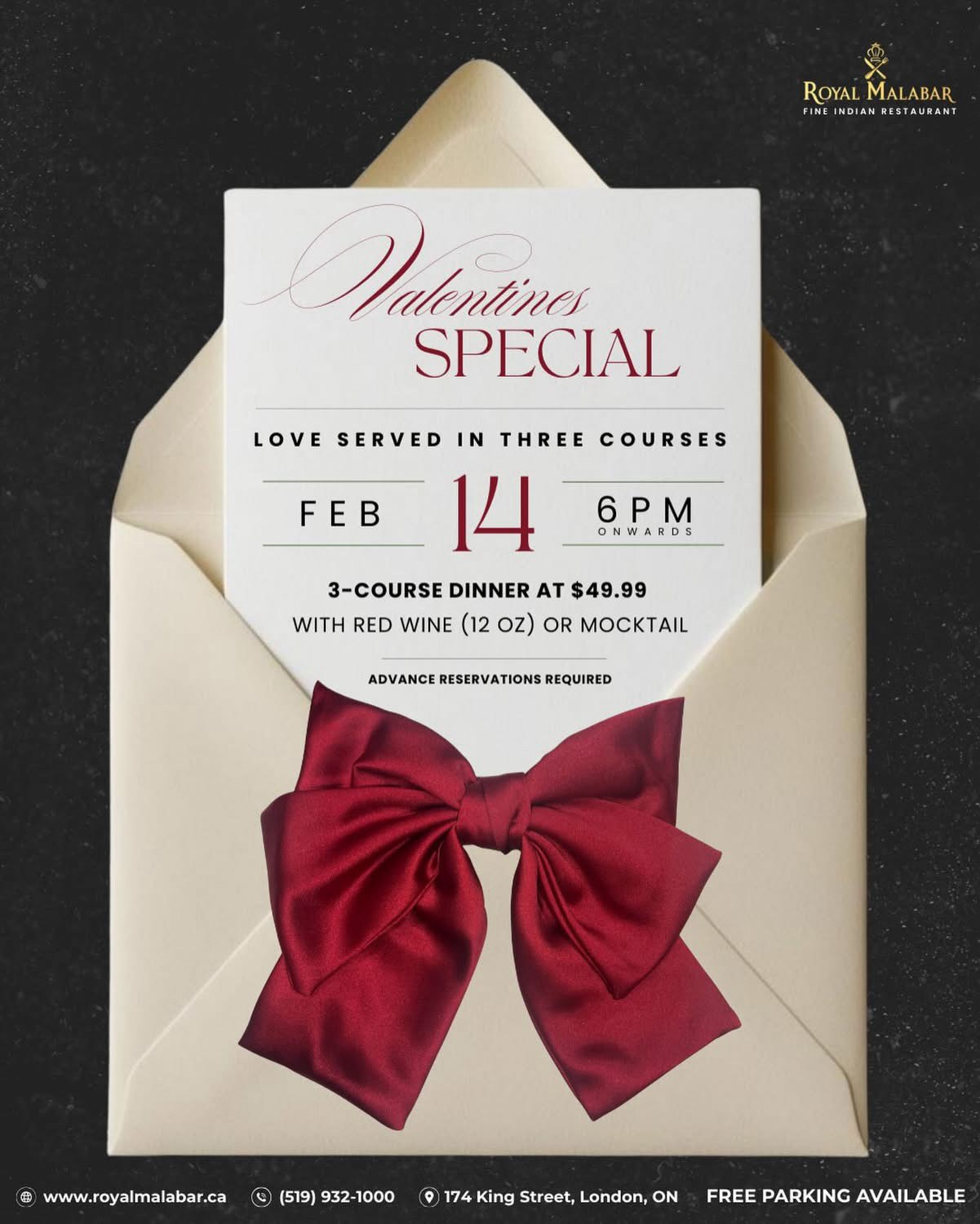 Valentine's Dinner giveaway contest at Royal Malabar London Ontario