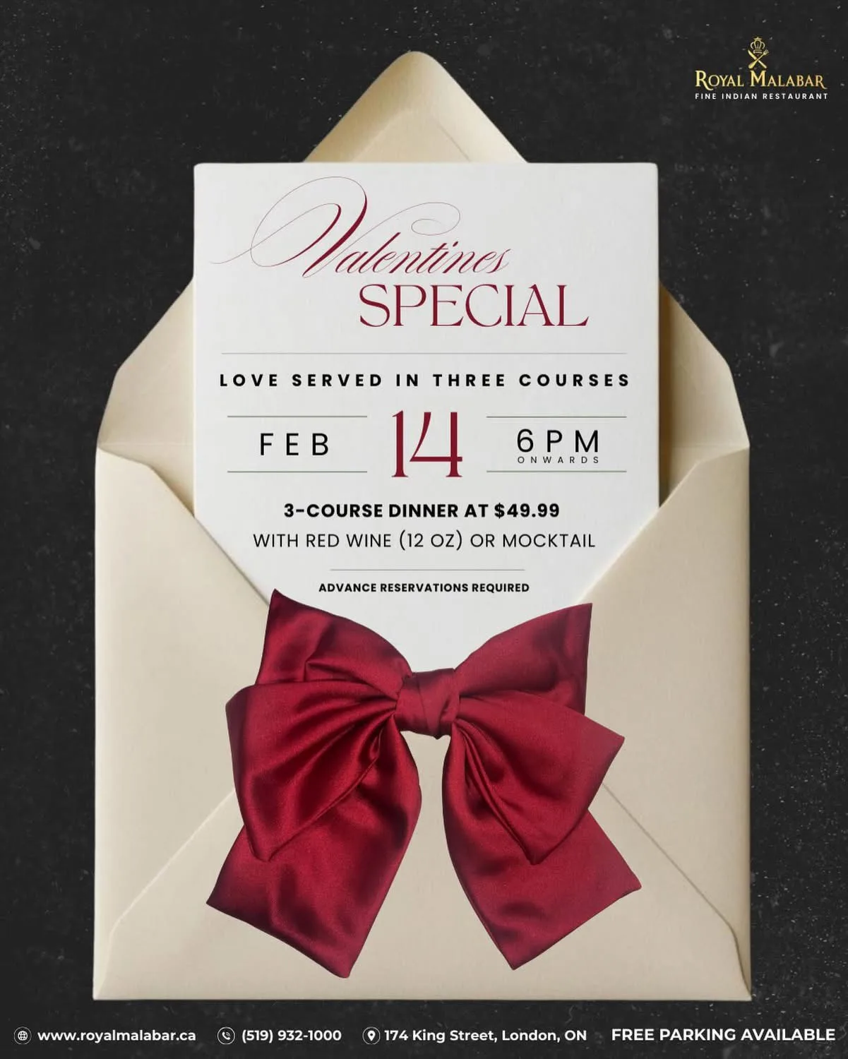 Valentine's Dinner giveaway contest at Royal Malabar London Ontario
